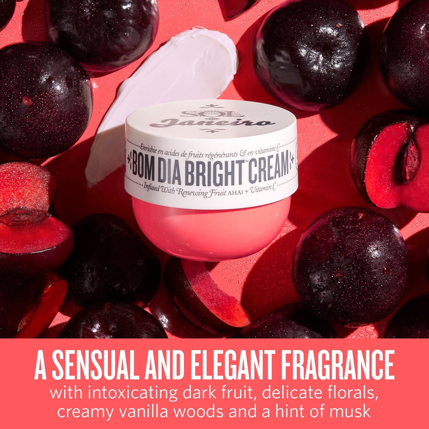 A sensual and elegant fragrance with intoxicating dark fruit, delicate florals, creamy vanilla woods and a hint of musk 