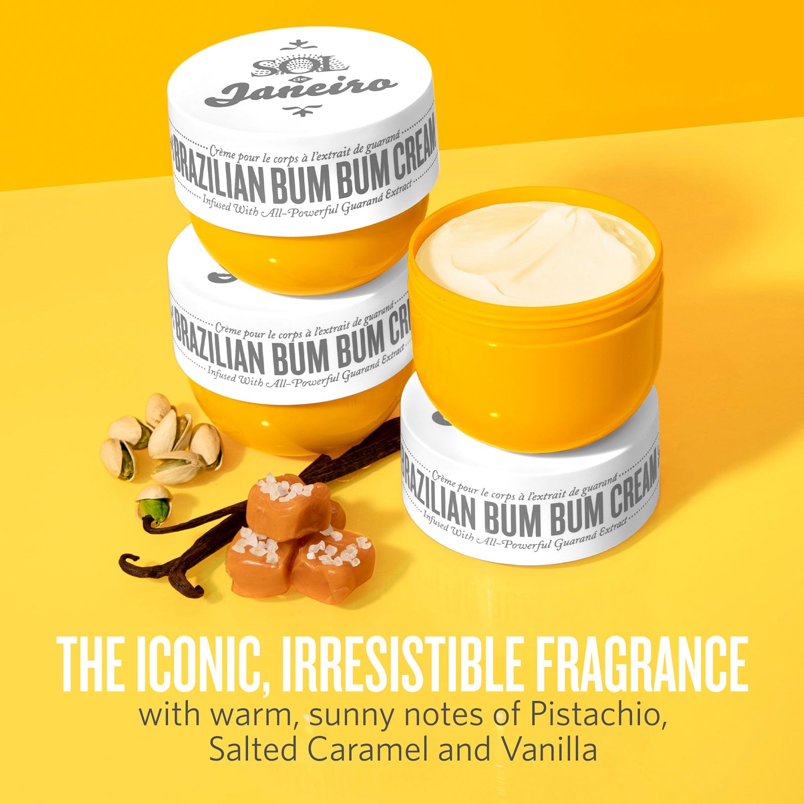 The Iconic, Irresistible Fragrance with warm, sunny notes of Pistachio, Salted Caramel, and Vanilla